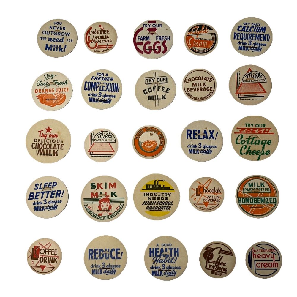 Milk Beverage Bottle Caps LOT OF 25 Various Originals Unused New Old Stock Vtg